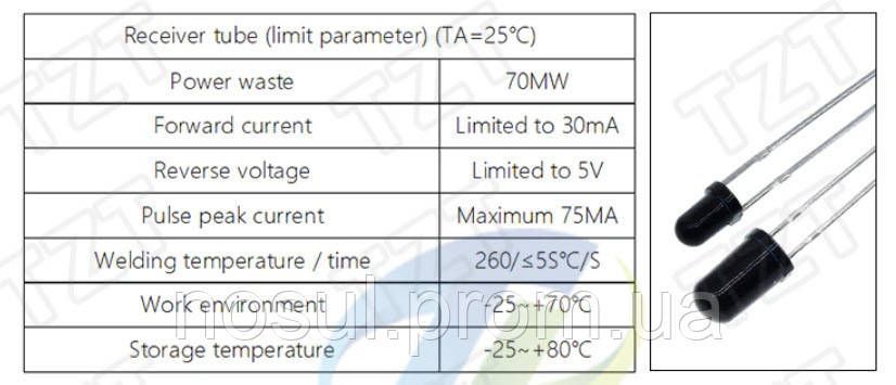 LED ІЧ IR Receiver 5 mm 940nm Infrared приймач діод 6674 фото