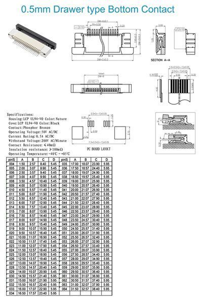 Роз'єм FFC FPC 0.5 мм 40 pin Pitch Drawer type Bottom Contact (нижнє розташування контактів) LCD монітор ТВ LED під гнучкий шлейф 7132 фото