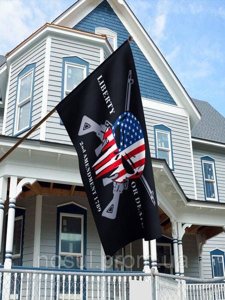 Свобода або смерть USA The 2nd Amendment 1789 Liberty Or Death (150х100 см) Black American Skull Flag Право на вільне володіння зб 6851 фото