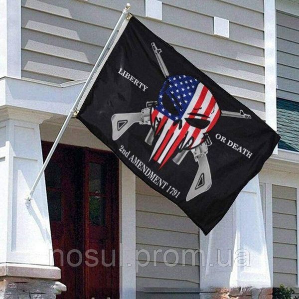Свобода або смерть USA The 2nd Amendment 1789 Liberty Or Death (150х100 см) Black American Skull Flag Право на вільне володіння зб 6851 фото