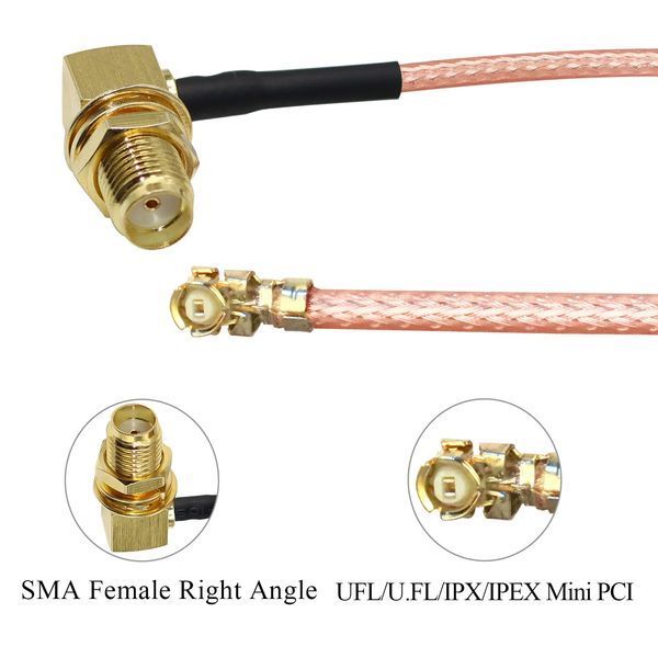Перехідник пігтейл U.FL/UFL/IPEX &mdash; SMA female кутовий (Right Angle 90 г) 15 см RG178 4595-5 фото