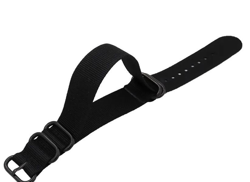 Military Zulu Black 18 мм (5 колец) цельный ремешок ЧЕРНЫЙ (ширина 18 мм) нейлон черные застежки военный 7246 фото