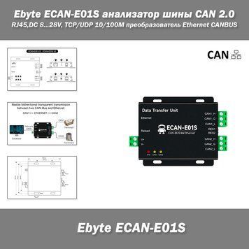 Ebyte ECAN-E01S анализатор шины CAN 2.0 (RJ45,DC 8...28V, TCP/UDP 10/100M) преобразователь данных OEM/ODM ECAN-E01S 2.0 в Modbus TCP Ethernet прозрачная передача CANBUS в облачную передачу RJ45 7686 фото