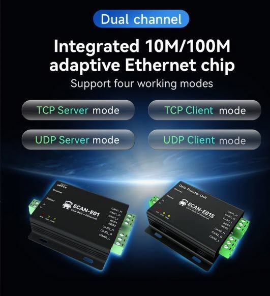 Ebyte ECAN-E01S анализатор шины CAN 2.0 (RJ45,DC 8...28V, TCP/UDP 10/100M) преобразователь данных OEM/ODM ECAN-E01S 2.0 в Modbus TCP Ethernet прозрачная передача CANBUS в облачную передачу RJ45 CAN-E01S - это высокопроизводительное промышленное устройство 7686 фото