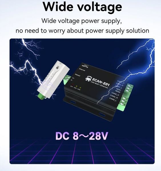 Ebyte ECAN-E01S анализатор шины CAN 2.0 (RJ45,DC 8...28V, TCP/UDP 10/100M) преобразователь данных OEM/ODM ECAN-E01S 2.0 в Modbus TCP Ethernet прозрачная передача CANBUS в облачную передачу RJ45 CAN-E01S - это высокопроизводительное промышленное устройство 7686 фото