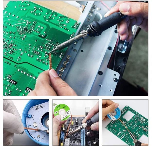 CP-1515 оплетка для выпайки припоя 1.5 мм (1.5 м) Desoldering Braid Solder Remover Оплетка для выпайки припоя CP-2015 1.5 мм * 1.5 м. &nbsp;Диаметр: 2,0 мм. &nbsp;Длина: 1,5 м. &nbsp;Вес: 9 г.  Высококачественная медная оплетка профлюсована флюсом класса &laquo;RMA&raquo;. Особотон 3031-2 фото