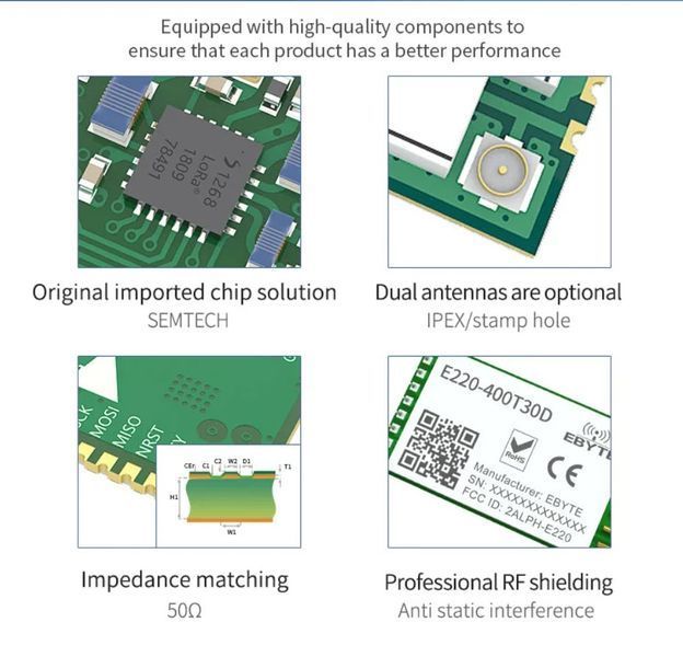E220-400T30D (433MHz-470MHz) LoRa LLCC68 модуль беспроводный DIP с выходом под антену SMA-K/IPX Wireless Module 22dBm дальнего действия Long Range 5...10 km 8211 фото