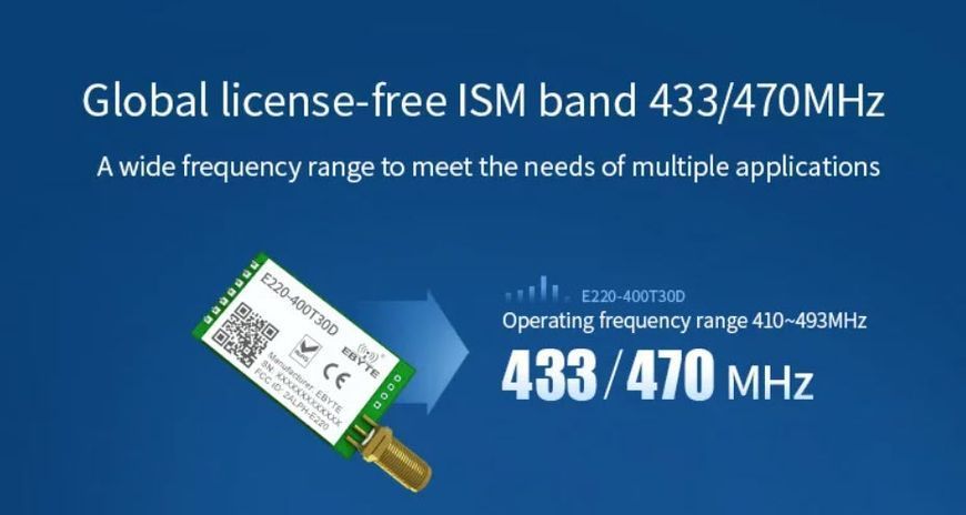 E220-400T30D (433MHz-470MHz) LoRa LLCC68 модуль беспроводный DIP с выходом под антену SMA-K/IPX Wireless Module 22dBm дальнего действия Long Range 5...10 km 8211 фото