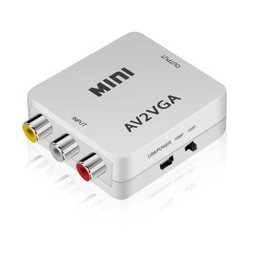 Конвертер AV 3*RCA - VGA (720р, 1080р) + 3.5 мм audio преобразователь видеосигнала VHS DVD Game Dendy для выво 7597 фото