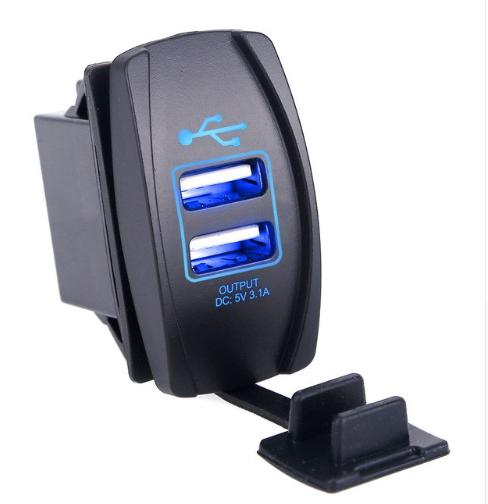 Автомобильное зарядное USB адаптер LED сокет 2 USB 12*24В с заглушкой подсветкой подключение к АКБ 3760, 3762, 3837, 4011 фото
