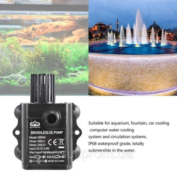 Decdeal QR50A насос водяне мініживлення USB (2 м, 250LH 2,4W DC5V) акваріум фонтан декоративний поливання крапель 6200 фото