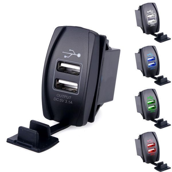 Автомобильное зарядное USB адаптер LED сокет 2 USB 12*24В с заглушкой подсветкой подключение к АКБ 3760, 3762, 3837, 4011 фото