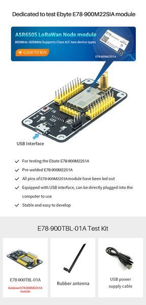 EBYTE E78-900M22S1A ASR6505 (E78-915TBL-02) модуль 850-925 МГц LoraWAN LinkWAN SOC 1,8...3,7V Test Board Kit + Antenna 21dbm 5.5 к 7255 фото
