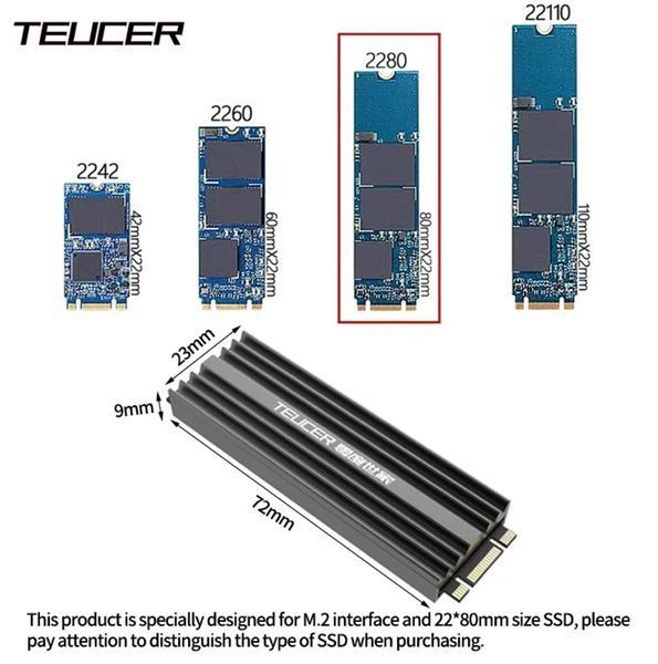M2-LD02 радіатор двосторонній алюмінієвий SSD (чорний) для 960PRO M.2 NGFF NVME 2280 SSD з термопрокладкою охолоджувальний heatsink завтовшки 9 мм (сумісний з PS5) 4829-2 фото