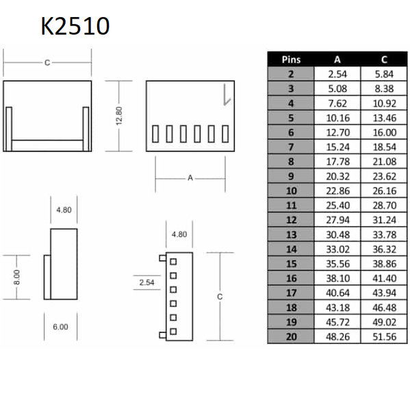 KF2510 -AW 2 pin (2.54 мм) разъем "папа" угловой 90 гр. правый пластик коннектор 7445 фото