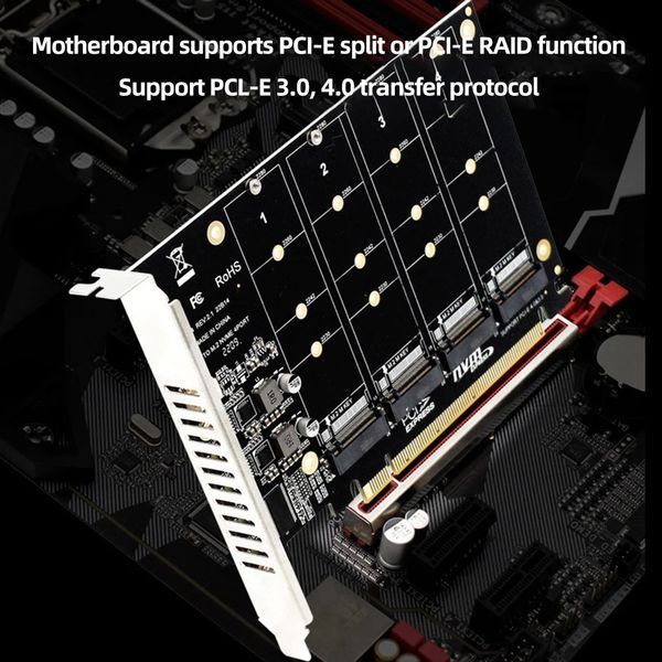 PH44 версия 2.2 23G01 4-портовый M.2 NVME SSD PCIE X16 (3.0, 4.0) Адаптер-конвертер для установки SSD-дисков в слот видеокарты pci 7564 фото