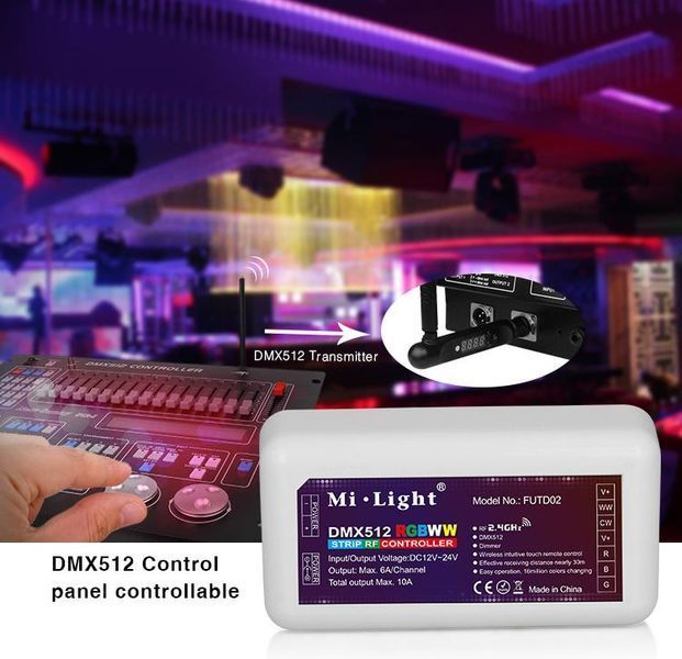 MiLight FUTD02 2.4G DMX512 RGB+CCT контролер LED-стрічок, FUTD02 замінений FUT039 5333 фото