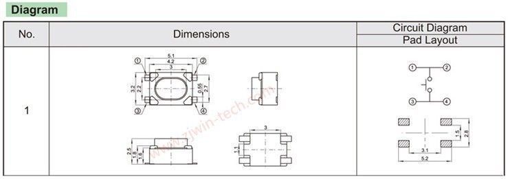 TS-1234 кнопка тактовая 3*4*2.5 мм 4 pin микропереключатель SMD (ножки снаружи) телефон сигнализация брелок 4352 фото