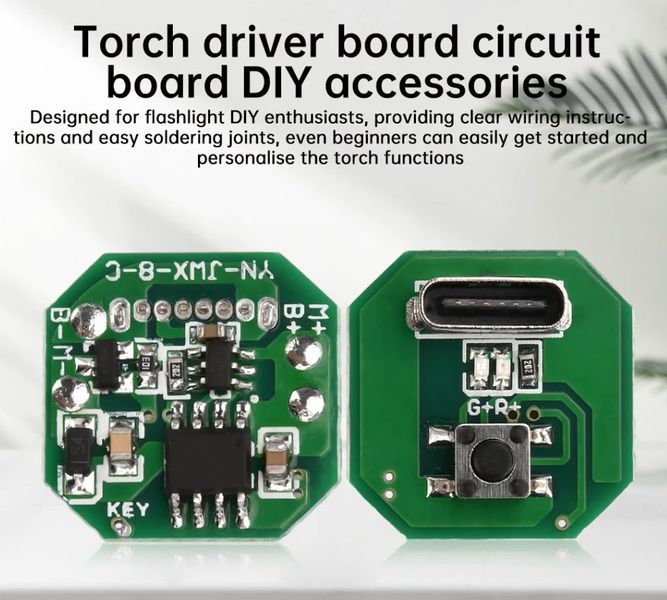 SM-29 YN-JWX-8-C DIY LED плата драйвер 18650 21700 USB Type-C інтегрований модуль заряду/розряду ліхтар Flashlight driver board DIY circuit board charging port integrated charging  Універсальне DIY-рішення для створення або модернізації потужних світлодіо 8114 фото