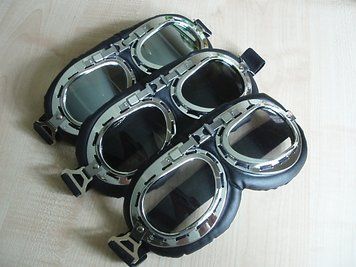 МОТО ОЧКИ ХРОМ RED BARON авиатор Aviator-Style Red Baron Motorcycle Riding Goggles Stainless Steel Frames Helm 423 фото