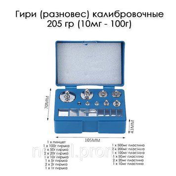 Гірі різновага калібрувальні еталонні комплект 205 г (10 мг &mdash; 100 г) 17 шт. кейс 6621 фото