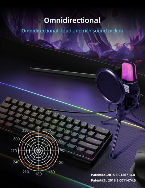 SF666R USB-мікрофон геймерський з RGB-підсвіткою (для подкастів, стримінгу...) 7736 фото