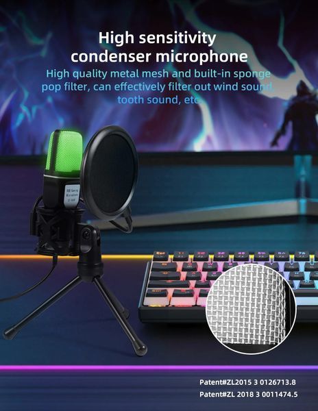 SF666R USB-мікрофон геймерський з RGB-підсвіткою (для подкастів, стримінгу...) 7736 фото