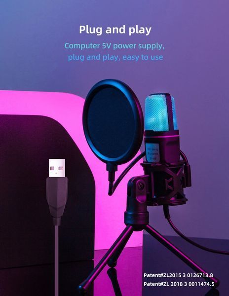 SF666R USB-мікрофон геймерський з RGB-підсвіткою (для подкастів, стримінгу...) 7736 фото