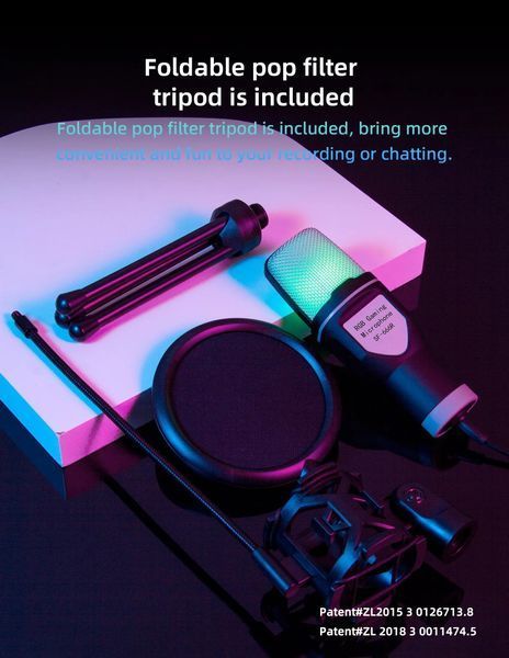 SF666R USB-мікрофон геймерський з RGB-підсвіткою (для подкастів, стримінгу...) 7736 фото
