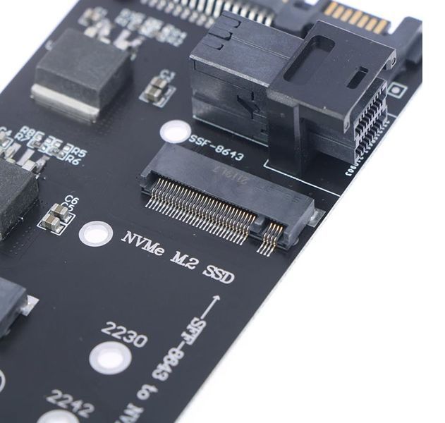 Адаптер Slimline SFF-8643 на M.2 U.2 Kit (NGFF M-Key) для NVMe PCIe та SATA SSD Адаптер є ідеальним рішенням для розширення можливостей зберігання даних на вашій материнській платі, що дозволяє підключати сучасні високошвидкісні твердотільні накопичувачі  8156 фото