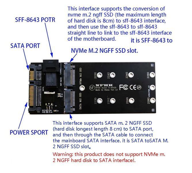Адаптер Slimline SFF-8643 на M.2 U.2 Kit (NGFF M-Key) для NVMe PCIe та SATA SSD Адаптер є ідеальним рішенням для розширення можливостей зберігання даних на вашій материнській платі, що дозволяє підключати сучасні високошвидкісні твердотільні накопичувачі  8156 фото