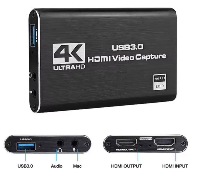 Rullz 4K 1080P USB 3.0 (+вход 3,5 мм с микрофона) внешняя карта видеозахват оцифровка стрим трансляция HDMI Vi 7880(5822) фото