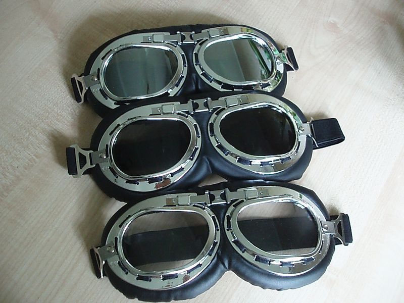 МОТО ОЧКИ ХРОМ RED BARON авиатор Aviator-Style Red Baron Motorcycle Riding Goggles Stainless Steel Frames Helm 423 фото