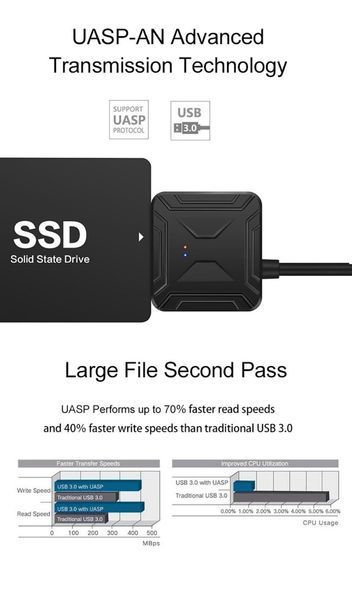 Адаптер USB 3.0 &mdash; SATA (22+7) UASP з можливістю подавання доп.живлення (3,5 мм) для 3,5' HDD (NAS) 6427 фото
