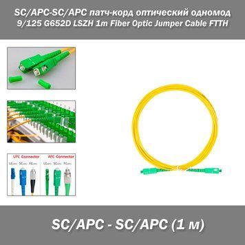 SC/APC-SC/APC патч-корд оптический одномод 9/125 G652D LSZH 1m Fiber Optic Jumper Cable FTTH 4961-2 фото