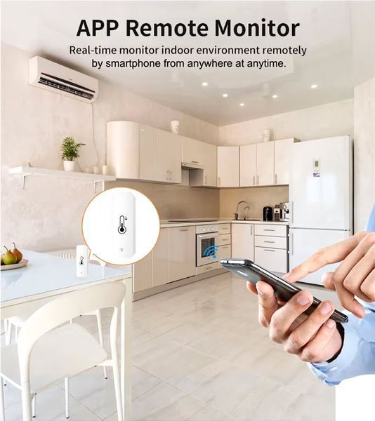 Tuya TH01 (Wi-Fi, 2.4 ГГц, IEEE 802.11 b/g/n) термодатчик (белый) влажность + температура (термометр-гигрометр 7977 фото