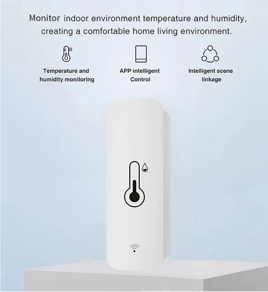 Tuya TH01 (Wi-Fi, 2.4 ГГц, IEEE 802.11 b/g/n) термодатчик (белый) влажность + температура (термометр-гигрометр 7977 фото