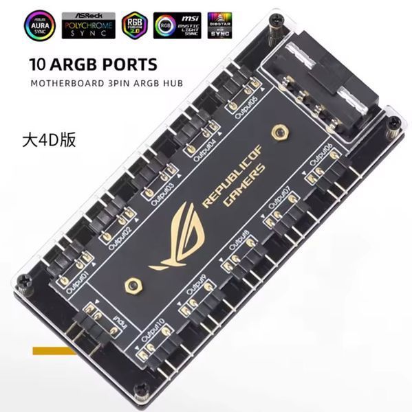 Сплиттер PWM Хаб (4pin MOLEX) для ARGB подсветки 5V 3-pin &ndash; разветвитель на 10 портов с питанием МОЛЕКС для ASUS AURA SYNC охлаждения вентилятор 6134-4 фото