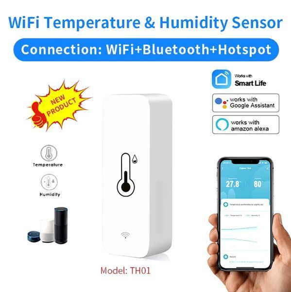Tuya TH01 (Wi-Fi, 2.4 ГГц, IEEE 802.11 b/g/n) термодатчик (белый) влажность + температура (термометр-гигрометр 7977 фото