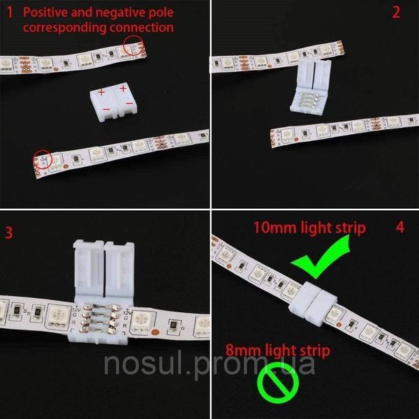 Об'єднувач конектор для LED стрічки УГЛОВИЙ RGB 5050-2835-3528 10 мм 4-конт роз'єм 6499 фото
