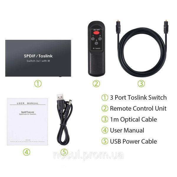 VC633 аудио свитчер 3in 1out оптический Toslink 3-х портовый (SPDIF Toslink) пульт ДУ LPCM2.0 DTS 6414-2 фото