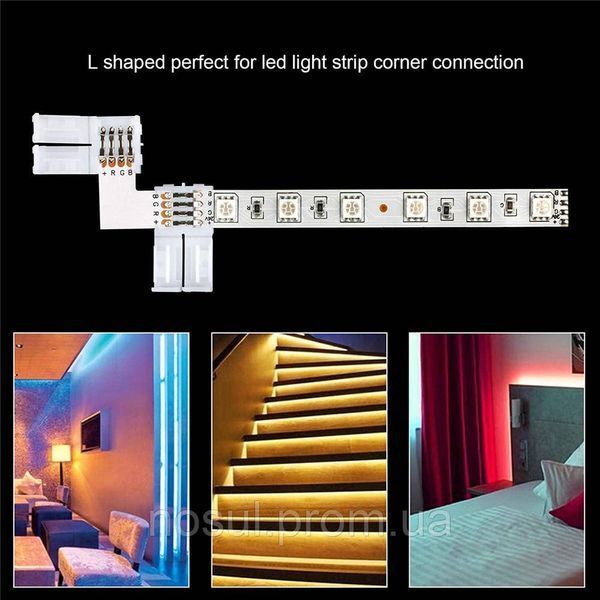 Об'єднувач конектор для LED стрічки УГЛОВИЙ RGB 5050-2835-3528 10 мм 4-конт роз'єм 6499 фото