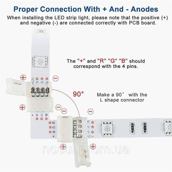 Об'єднувач конектор для LED стрічки УГЛОВИЙ RGB 5050-2835-3528 10 мм 4-конт роз'єм 6499 фото