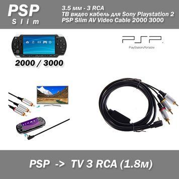 Видео кабель AV Sony PSP-S150E RCA тюльпан композитный&nbsp;для PSP 2000/3000 (1.8м) 0672 фото