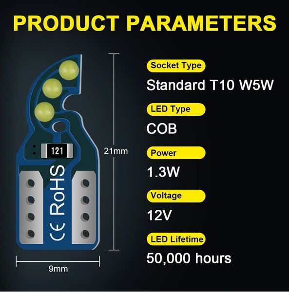 W5W T10 Led (6 COB) 1.3W 12V Car Turn (колір: червоний) світлодіодна лампа VW Nissan BMW Mazda Chevrolet Audi Infiniti Kia Lexus 7574 фото