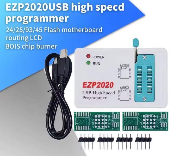 Программатор EZP2020 USB SPI для BIOS с адаптерами, поддержка 24/25/26/93 серий EEPROM и 25 Flash 7910-2 фото