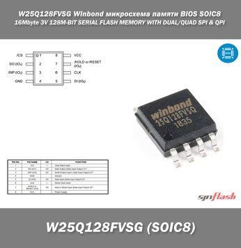 W25Q128FVSG Winbond мікросхема пам'яті BIOS SOIC8 16Mbyte 3V 128M-BIT SERIAL FLASH MEMORY WITH DUAL/QUAD SPI & QPI 3522 фото