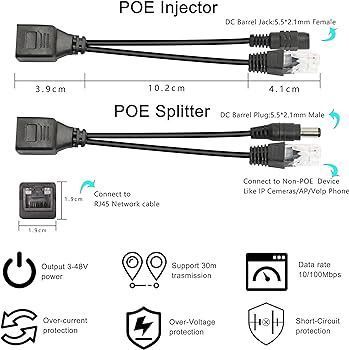 POE RJ45 IEEE 802.3af подача питания на расстоянии по витой паре инжектор (приемник+передатчик) удлинитель чер 3330 фото