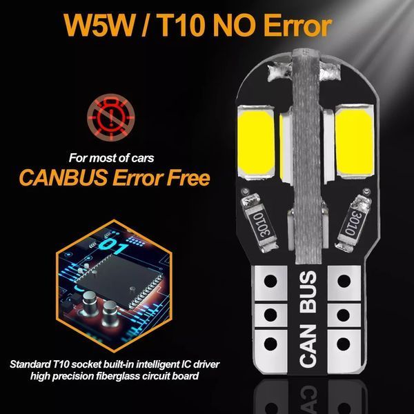 W5W T10 Lamp 168 194 LED Auto габарити 8smd 5730 (білий White 6000К 1.5W) лампа світлодіодна автомобільна Can Bus VW Nissan&nbsp;BMW Ma 7567 фото