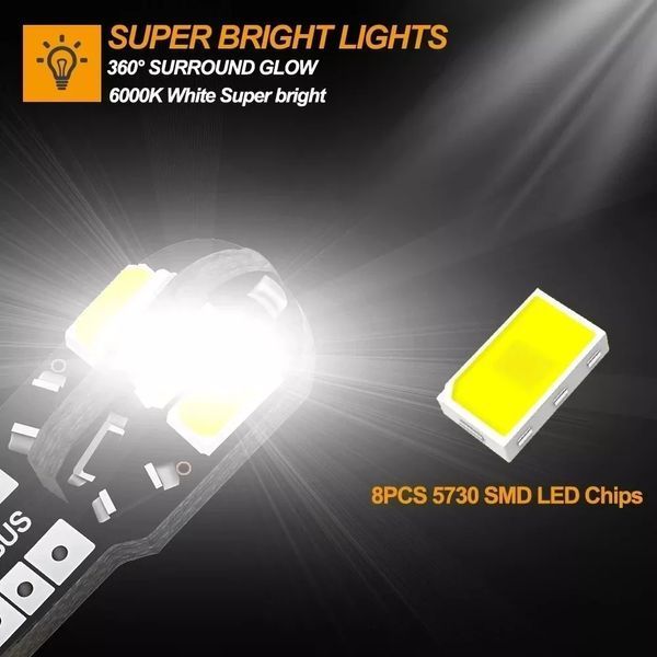 W5W T10 Lamp 168 194 LED Auto габарити 8smd 5730 (білий White 6000К 1.5W) лампа світлодіодна автомобільна Can Bus VW Nissan&nbsp;BMW Ma 7567 фото